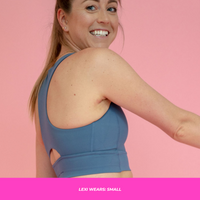 HIGH-NECK SPORTS BRA // BLUE STEEL