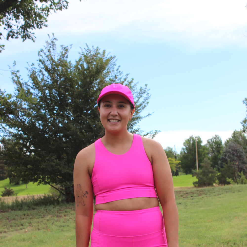 HIGH-NECK SPORTS BRA // HOT PINK