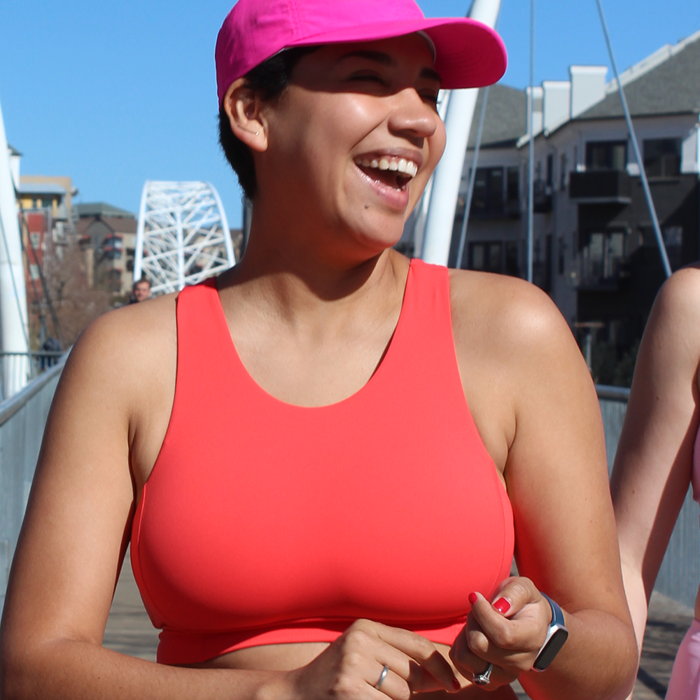 HIGH-NECK SPORTS BRA // TANGERINE