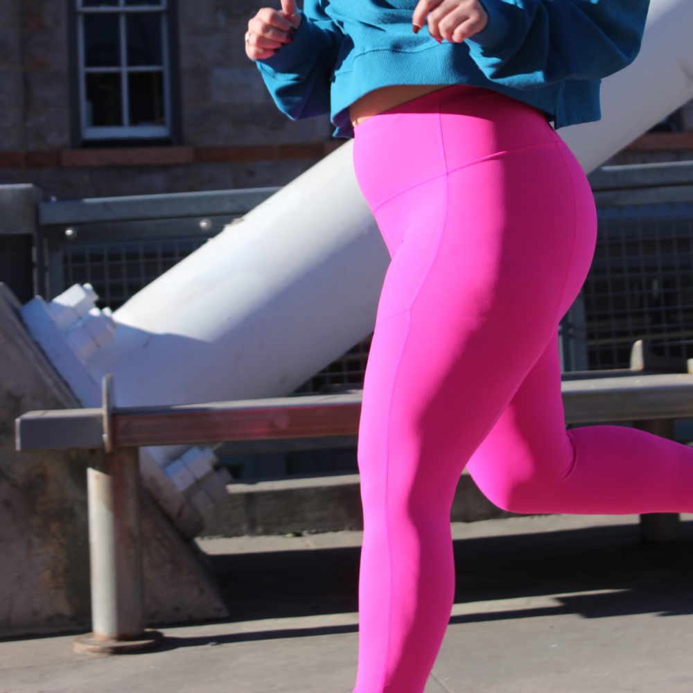 High Waisted Neon Pink Leggins Waisted Leggings Hot Pink Leggings